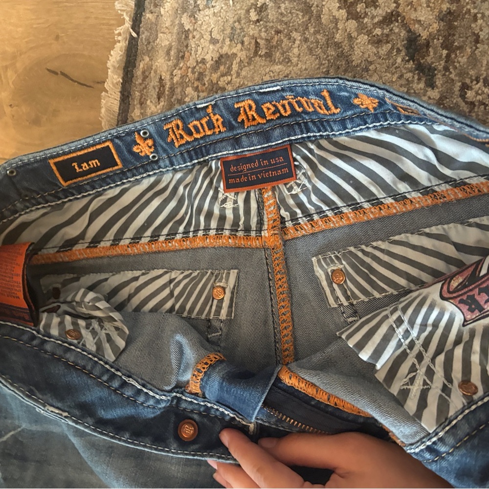 Rock Revival Blue Slim Jeans with Contrast Stitching